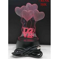 3D Kalpli Balon Love Tasarımlı 7 Renk Değiştiren Gece Lambası